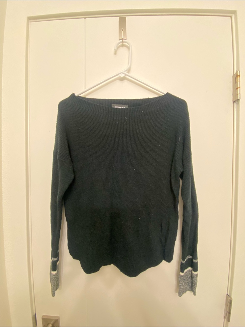 Express Black Crewneck Sweater with Gray Contrast Cuffs